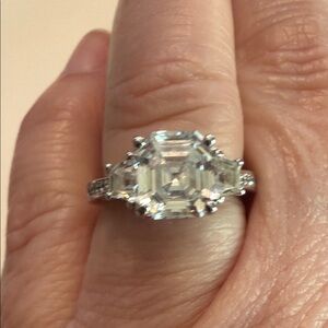 QVC Sterling SilverThree-Stone Asher Cut Center Clear CZ Ring - Women Jewelry